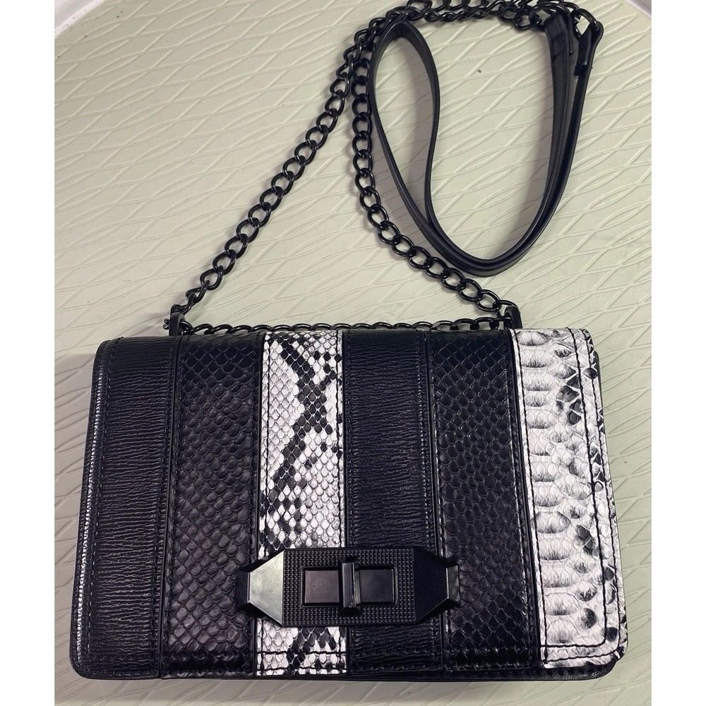Aldo Crossbody Women's Purse Black& White Animal Print Chain-strap 8x6x2" EUC